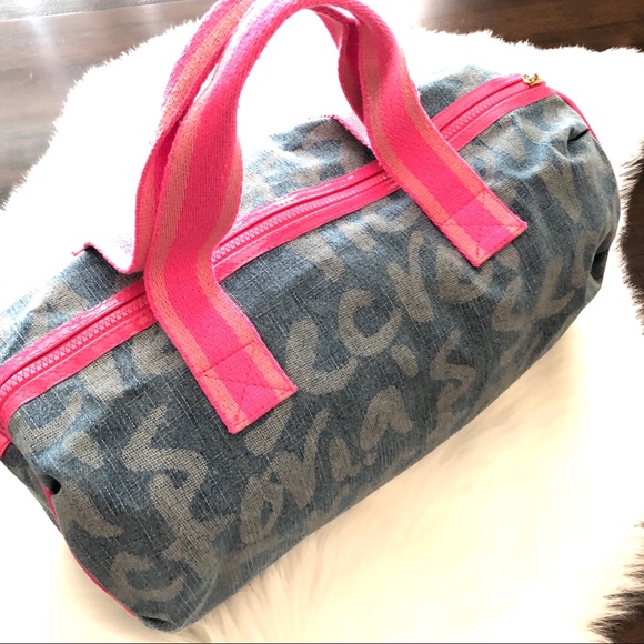 RARE Victoria’s Secret Canvas Denim Duffle Bag - Picture 2 of 8